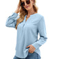 Women Clothing Autumn Winter Solid Color Chiffon Shirt Loose V neck Pullover Long Sleeve Top Shirt