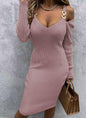 Autumn Women Thread Waist-Controlled Long Sleeves Knitted Sheath Dress