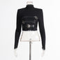 Autumn Half Turtleneck Niche Design Stitching Belt Slim Fit Slimming Short Knitted Sweater for Women