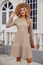 Women Clothing Round Neck Pocket Casual Knee Length Sweater Long Sleeve Dress