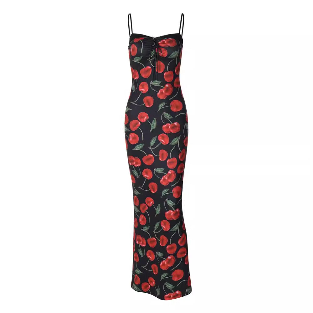 Fresh Sweet Floral Printed All Matching Slim Sling Dress Women