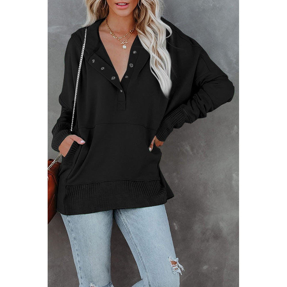 Loose Hooded Sweater Women Mid Length Autumn Winter Solid Color Casual Bottoming Shirt Top