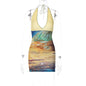 Spring Sexy Printing Stitching Wool Deep V Plunge Halter Sheath Dress for Women