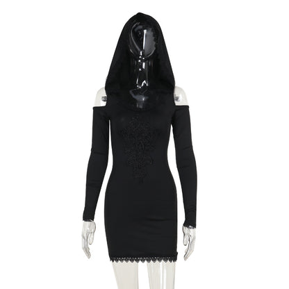 Fall Type Hip Sexy Slim Fit Hood Lace Long Sleeved Dress Women