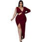 Plus Size Women Clothing Spring Solid Color Single Sleeve Sexy Hollow Out Cutout Maxi Dress