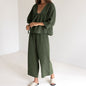 Autumn French Simplicity Natural Comfortable Sleeve Double Layer Crepe Bow Pajamas Women Homewear