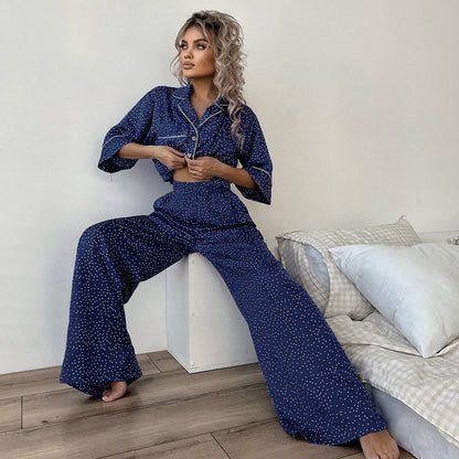 Polka Dot Pajamas  Summer Thin Cotton Silk Starry Sky Outer Wear Women Home Clothes