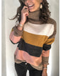 Autumn Winter Turtleneck Patchwork Knitwear Plus Size Women Striped Sweater Women