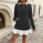 Autumn Winter Women Clothes Casual Loose Pockets Stitching Polo Collar Sweater Dress