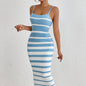 Women Clothing Sexy Sexy Striped Spaghetti Straps Sheath Dress Maxi Dress for Women