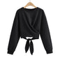 Cotton Heavy Comfortable Cropped Sexy Hip Hop Criss Cross Strap Round Neck Bowknot Campus Sweater