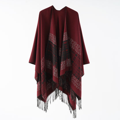 Autumn Winter Solid Color Shawl Simple Thickened Tassel Cashmere like Dual Purpose Scarf Cloak Air Conditioned Room Blanket