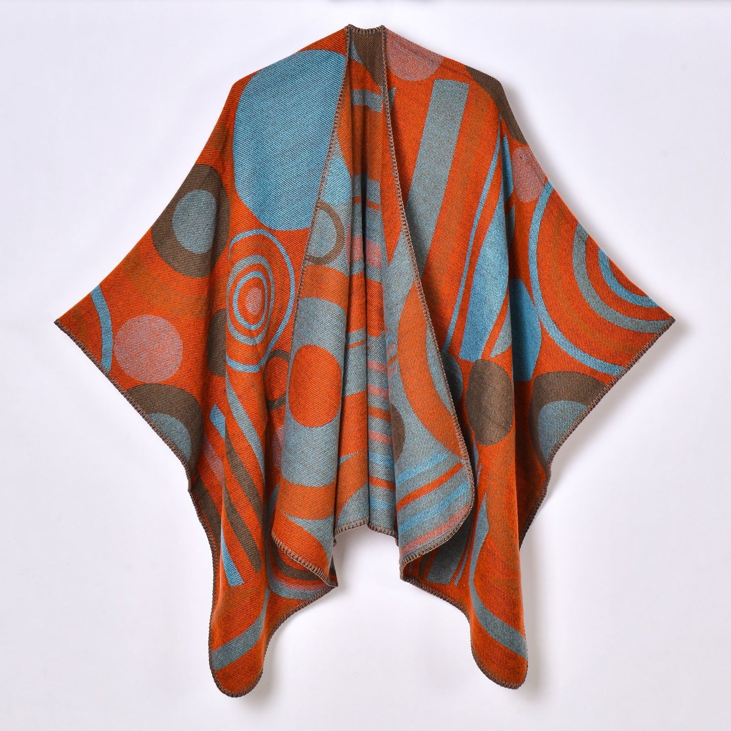 Geometric Abstract Abstract Line Stitching Women Autumn Winter Warm Split Shawl Cape Outer Decorative Scarf