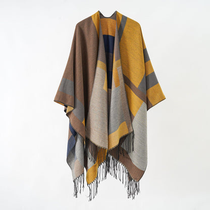 Autumn Winter Wild Keeping Warm Dual Purpose Tassel Plaid Shawl Cape Air Conditioned Room Blanket