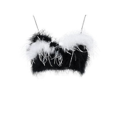 Autumn Women Sexy Off Shoulder Zipper Furry Tube Top Vest