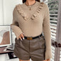 Sweater Autumn Winter Women Clothing Round Neck Sweater Striped Lace Collar Top