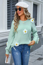 Autumn Winter Women Pullover Floral Sweater Round Neck Long Sleeve Sweater Women