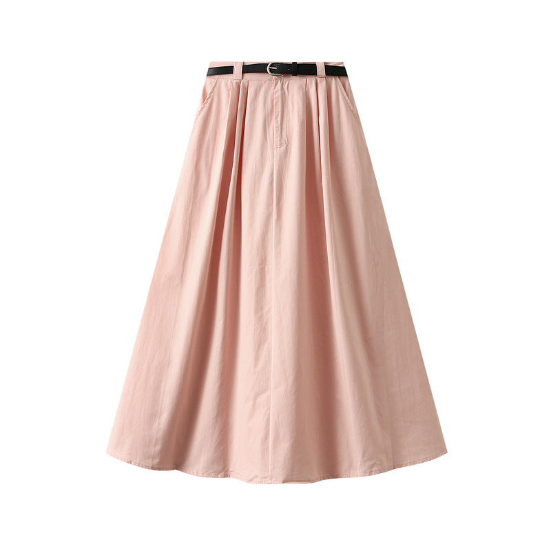 Cotton Pleated Skirt Women Skirt Washed Cotton Summer Slimming A Line Umbrella Skirt