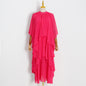 Summer Seaside Elegant Vacation Maxi Dress Summer Fashion Stand Collar Sexy Chiffon Ruffled Tiered Layered Dress