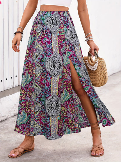 National Personalized Printed Slit A line Skirt Spring Summer High Sense Women Clothing Skirt Skirt