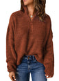 Half Open Collar Long Sleeved Top Women Autumn Winter Solid Color Loose High Collar Sunken Stripe Pullover Women Sweater