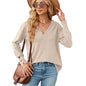 Autumn Winter Solid Color V neck Loose Long Sleeve Button T shirt Top Women Clothing