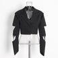 Niche Design Blazer for Women Spring Irregular Asymmetric Split Hollow Out Cutout Long Sleeve Short Blazer Trendy