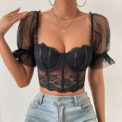 Mesh See Through Lace Floral Senior Girl Outer Tops