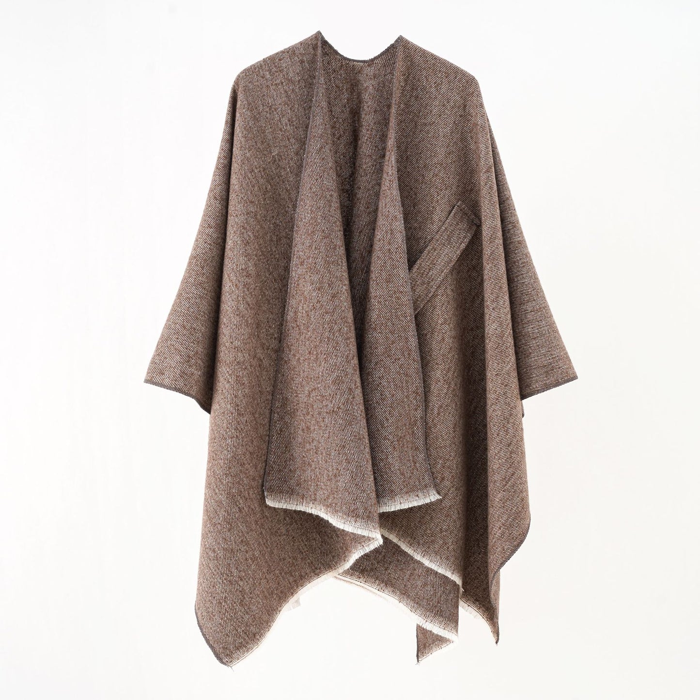 Solid Color Cashmere like Large Split Shawl Warm Monochrome Cloak Plain Cloak