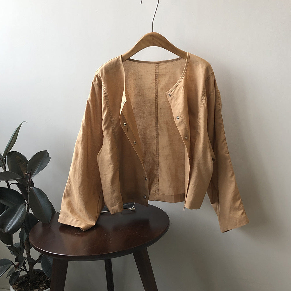 Minimalist Long Sleeve Thin Jacket Coat Autumn Loose Round Neck Single Breasted Top