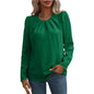 Autumn Women Clothing Round Neck Pleated Chiffon Sheer Long Sleeve Shirt