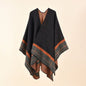 Autumn Winter Solid Color Houndstooth Pattern Herringbone Warm Shawl Cashmere Cloak