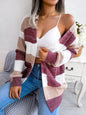 Autumn Winter  Striped Lantern Sleeve Casual Cardigan Sweater Coat Women Clothing