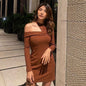 Autumn Solid Color Pullover Halterneck Long-Sleeved High Waist Sheath Women Clothing Short Dress