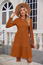 Women Clothing Round Neck Pocket Casual Knee Length Sweater Long Sleeve Dress