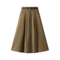 Fall High Quality Retro Khaki Maxi Dress with Belt Women A line over the Knee Umbrella Skirt