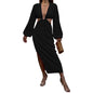 Women Wear Dress Long Sleeve Cropped Outfit Sexy Slit Dress Women