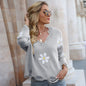 Autumn Winter Ripped Long Sleeves Loose Sweater Little Floral V-neck Pullover Sweater