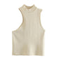 Summer Asymmetric Small Turtleneck Knitting Vest Women Slim Short Sleeveless Knitted Top