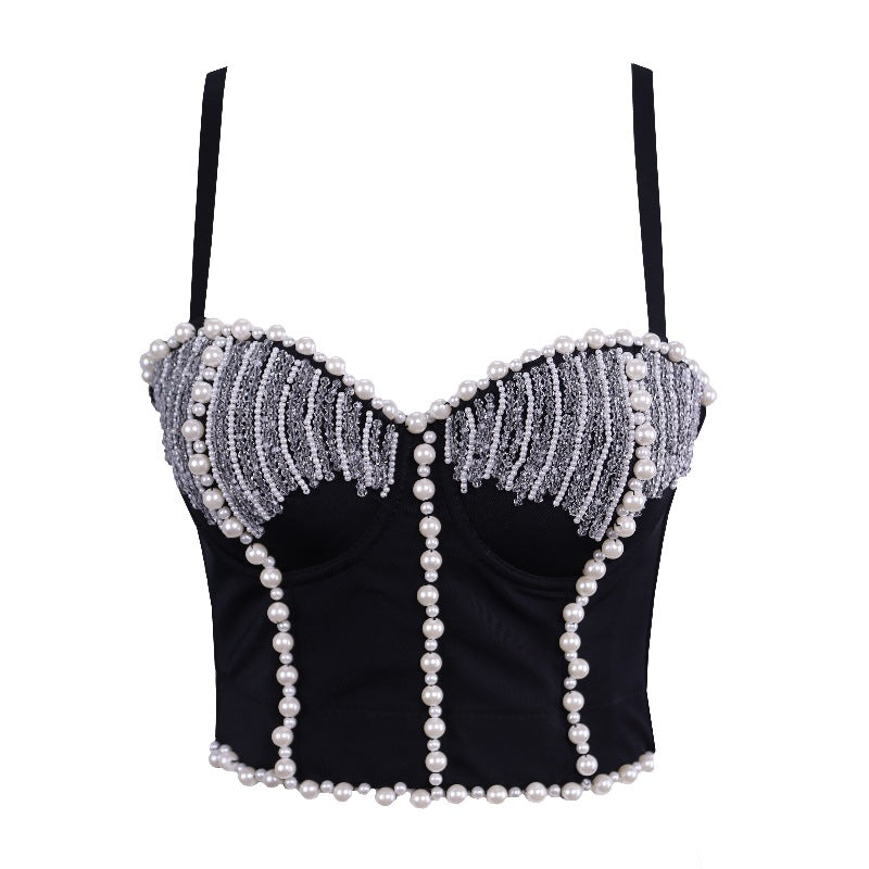 Beaded Light Diamond Tube Top Boning Corset Shaping Outer Bra Performance Wear Push up Heavy Industry Sling for Women