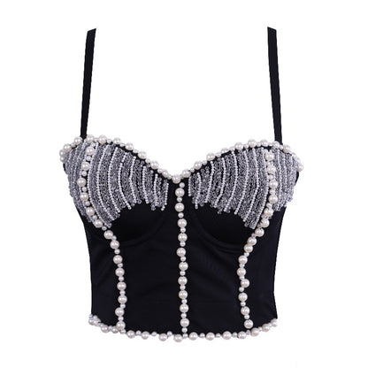 Beaded Light Diamond Tube Top Boning Corset Shaping Outer Bra Performance Wear Push up Heavy Industry Sling for Women