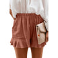 Solid Color Loose Pockets Casual Pants Summer Ruffled Hem Short Shorts Women