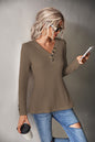 Autumn Women Clothing Solid Color Waffle Button Top