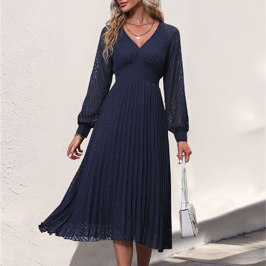 Fall Women Clothing Long Sleeve Solid Color High Sense Dress