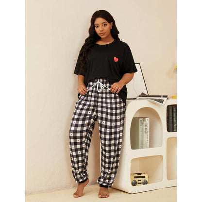 Plus Size Pajamas Women Girls Spring Short Sleeve Trousers Homewear Suit