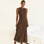 Design Knitted Dress round Neck Sleeveless Retro Women A line French Dress