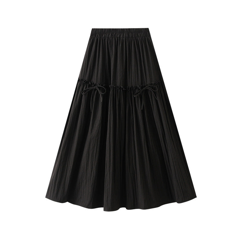 Women Bow Skirt Summer Thin Slimming High Waist Elastic A Line Umbrella Skirt Midi Skirt