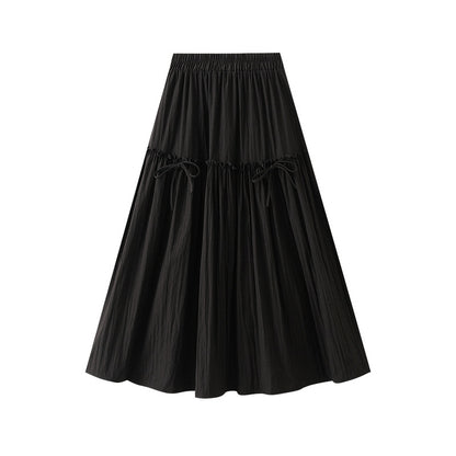 Women Bow Skirt Summer Thin Slimming High Waist Elastic A Line Umbrella Skirt Midi Skirt