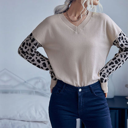 Autumn Women Wear Leopard Print Long Sleeve Knitted Sweater for Women