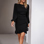 Autumn Winter Women Clothing Graceful Puff Sleeve Solid Color Dress